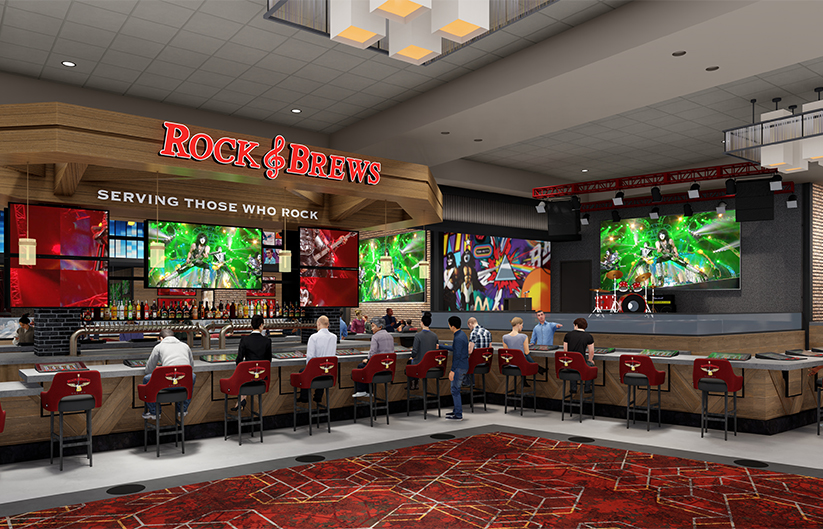 Rendering: Rock & Brews main bar and elevated stage